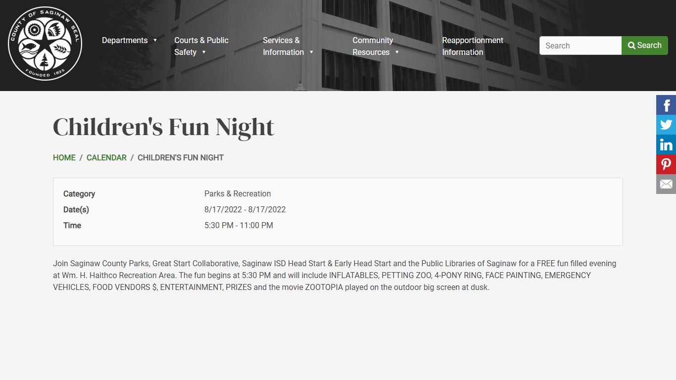 Children's Fun Night | County of Saginaw, MI